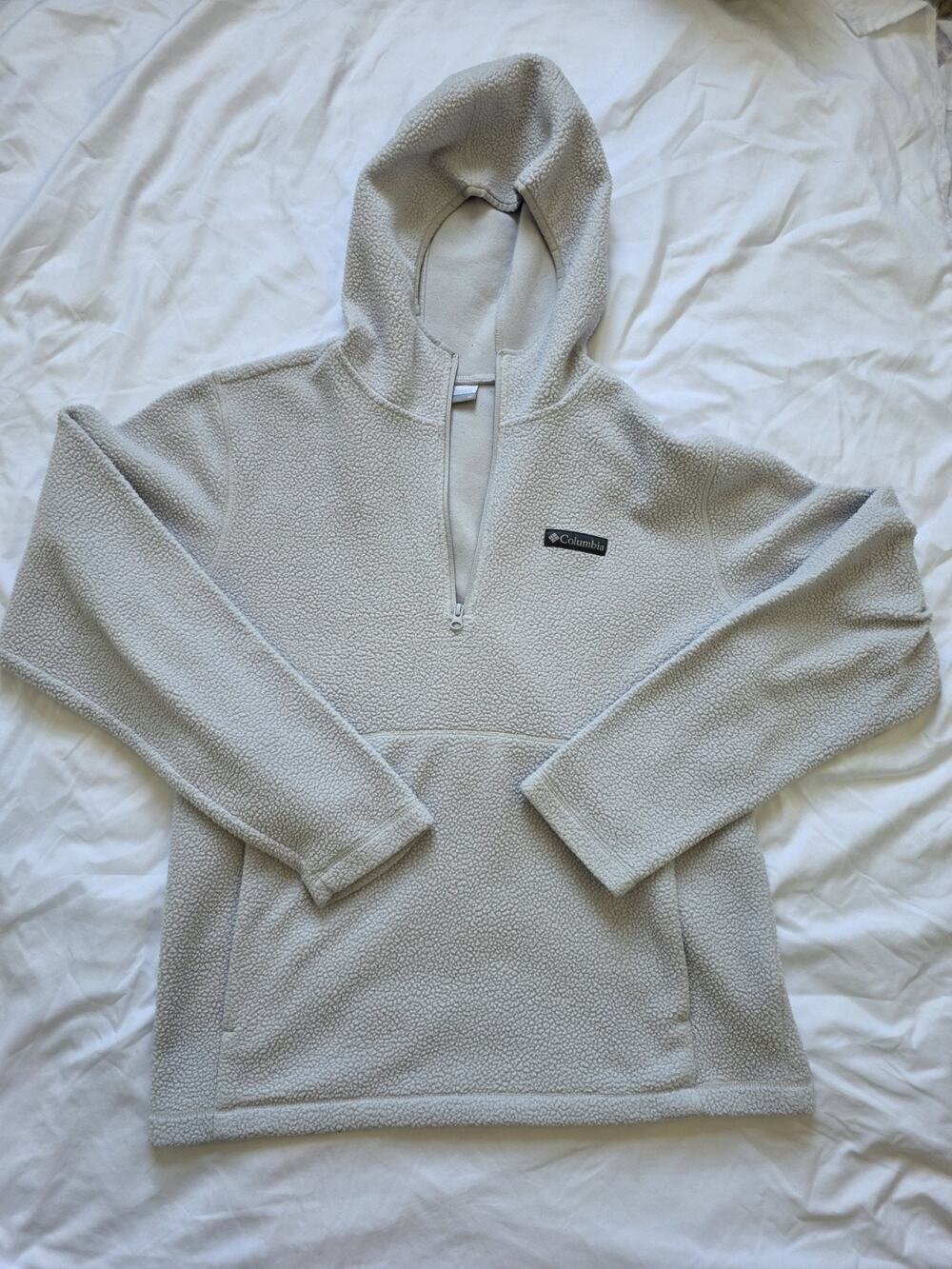 Columbia Boulder Springs Faux Shearling Fleece 1/4 Zip Hoodie Medium Grey Cool
